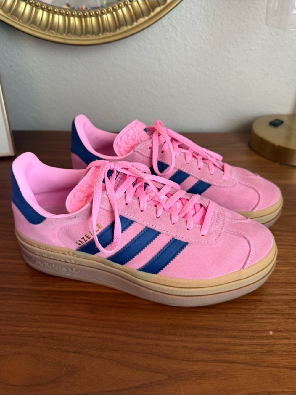 adidas Pink Suede Sneakers with Navy Stripes - Picture 1 of 1